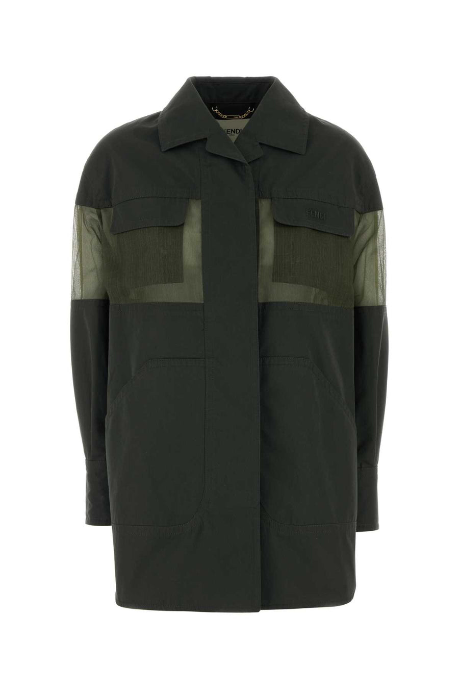 Fendi Exterior 1: 67% Cotton 33% Nylon; Exterior 2: 100% Silk jacket in olive
