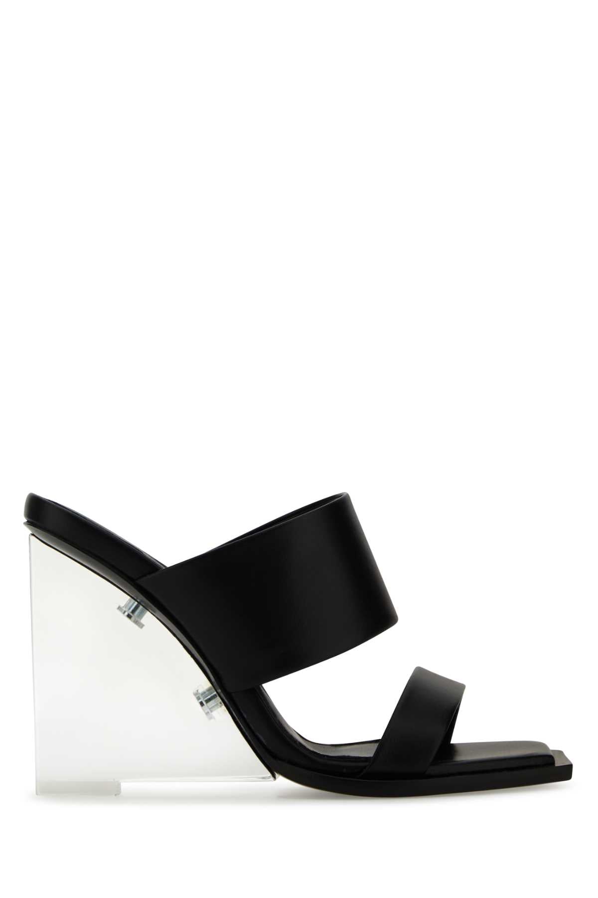 Black Leather Shard Mules Sandali