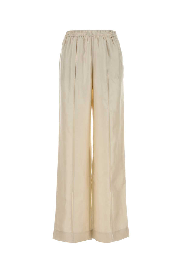 Loulou De Saison Elastic 100% Silk trousers in ivory