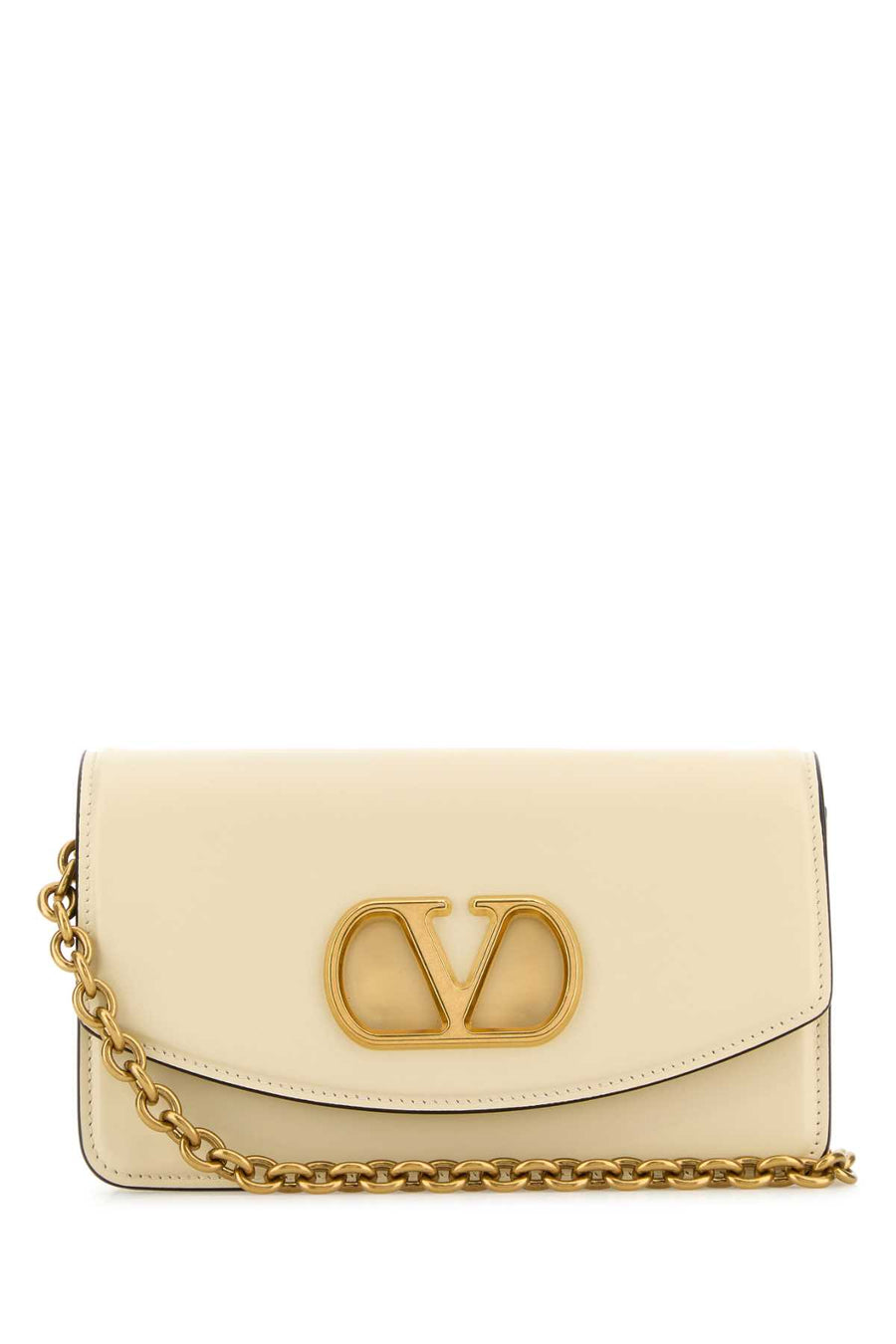 Valentino Garavani Clutch Exterior: 100% Leather; Lining: 100% Leather; Finishing: Antiqued golden metal shoulder bag in beige