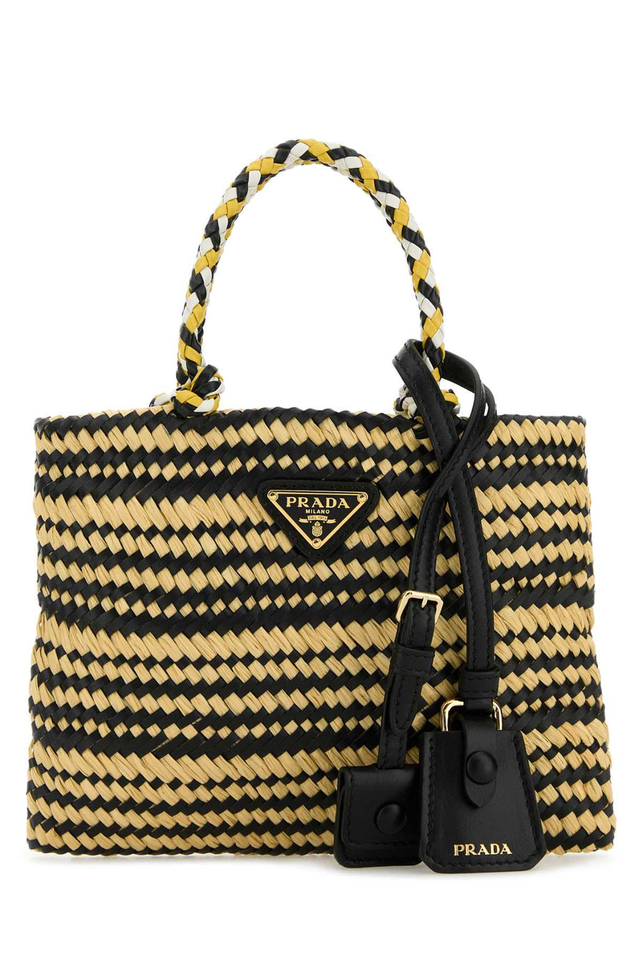 Prada Mano 100% VI (raffia) / 100% calf leather tote bag in multicolor