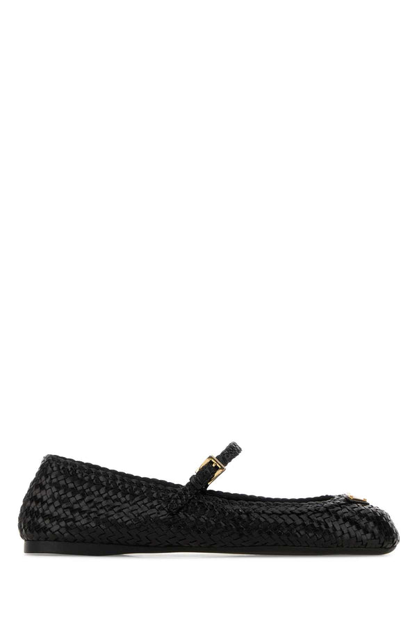 Prada Exterior: 100% Leather; Interior: 100% Leather; Sole: Rubber ballet flat in black