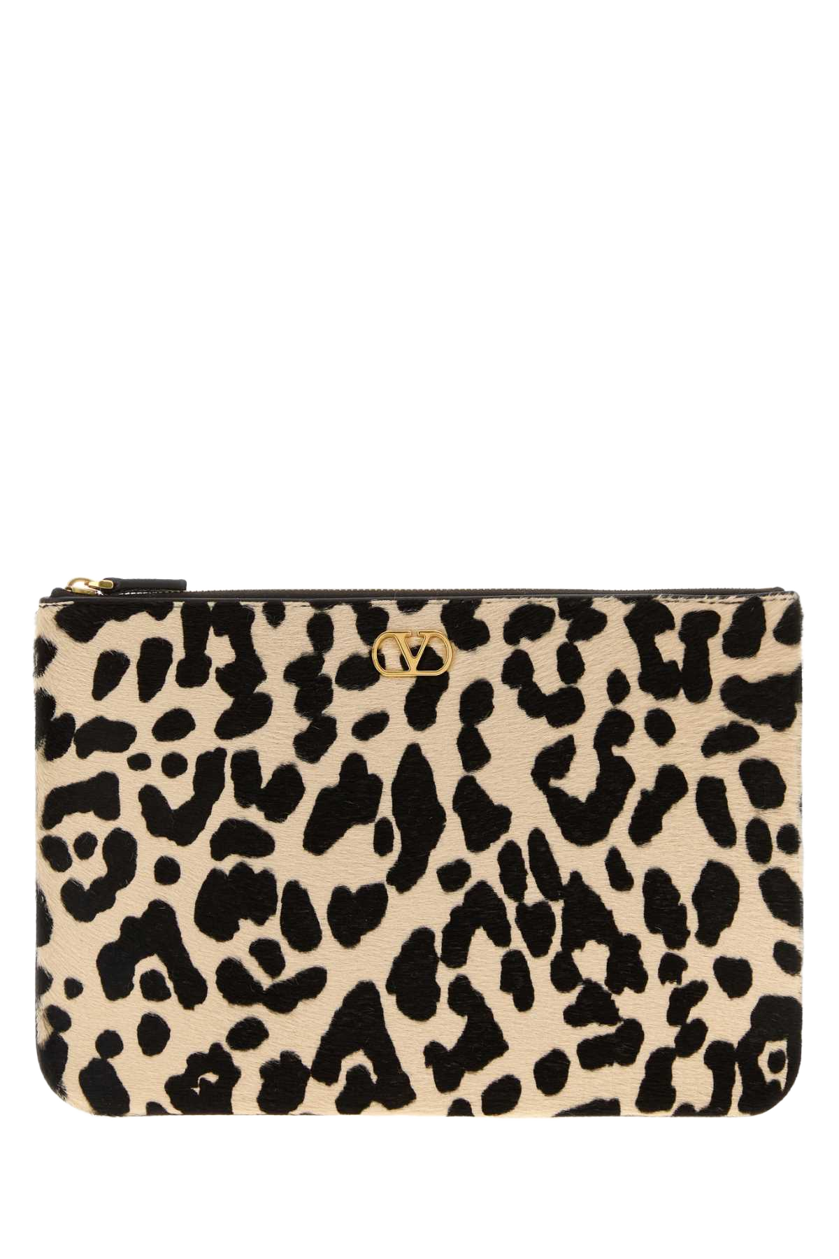 Printed Calf Hair Vlogo Signature Pouch Naturaletestadimorooakbrown Leather - Bos Taurus Beauty Case