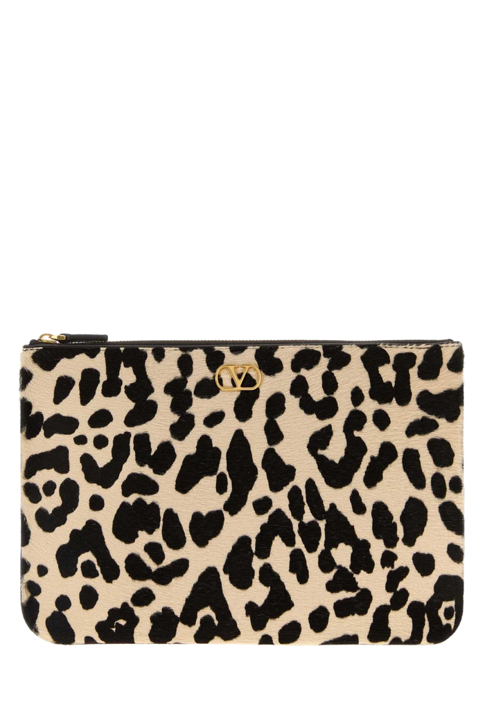 Printed Calf Hair Vlogo Signature Pouch Naturaletestadimorooakbrown Leather - Bos Taurus Beauty Case