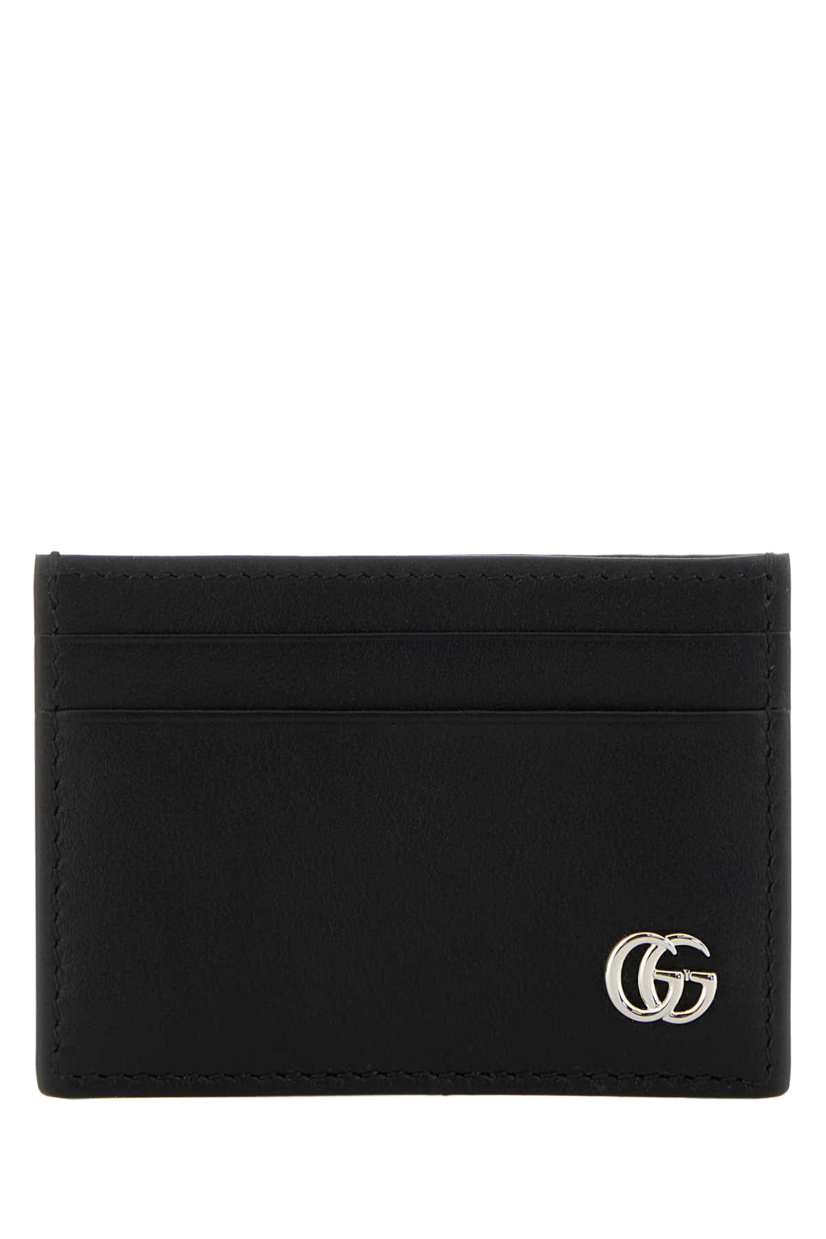 Black Leather Card Holder Calf Skin Portafogli