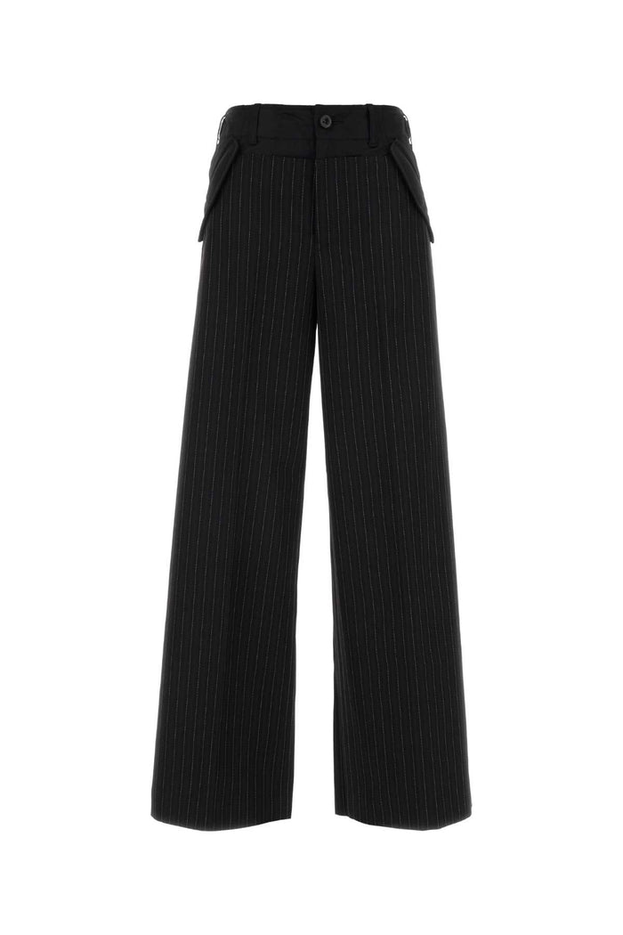 Embroidered Polyester Blend Pant Black Exterior: Wool Pantaloni