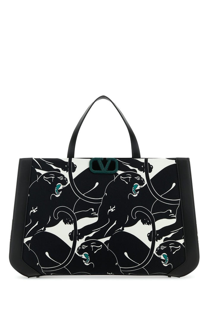 Printed Canvas And Leather Valentino Garavani Escape Shopping Bag Biancoverdeneroemerald Borse A Tracolla