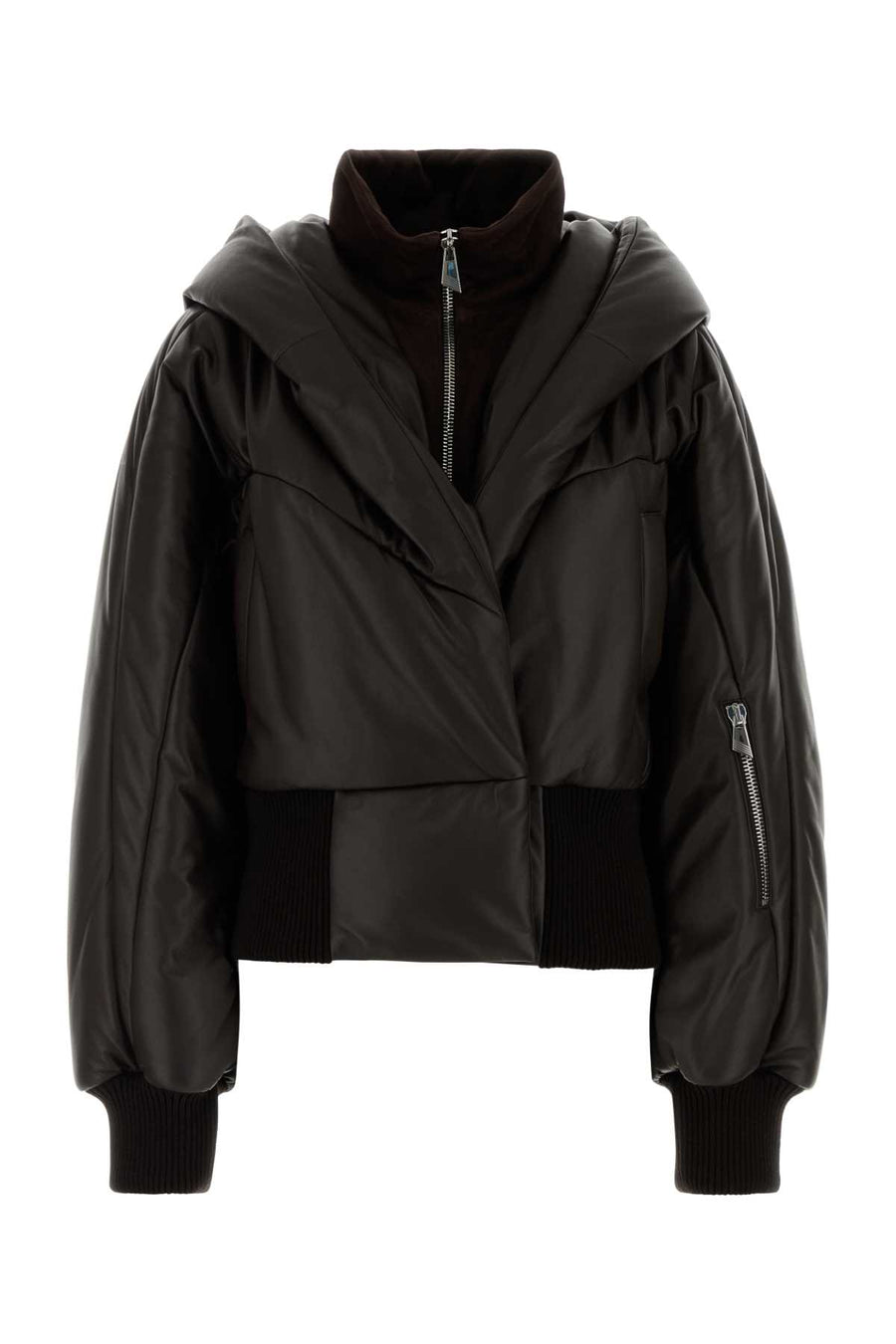 The Attico Exterior: 100% Lamb Leather. Lining: 100% Viscose. Padding: 100% Polyester down jacket in black