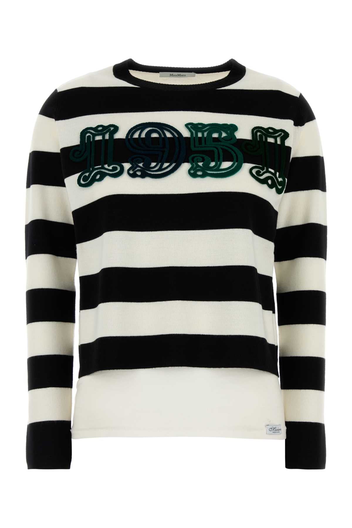 Embroidered Wool Viterbo Sweater Bianco Nero Exterior: Virgin Maglieria