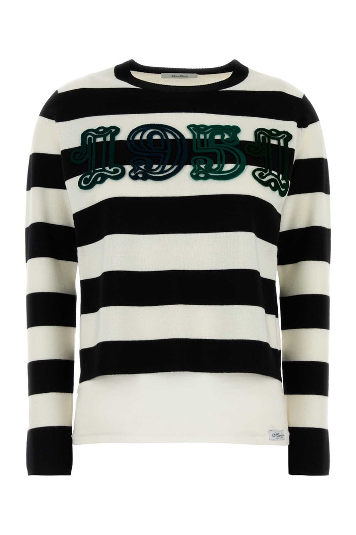 Embroidered Wool Viterbo Sweater Bianco Nero Exterior: Virgin Maglieria