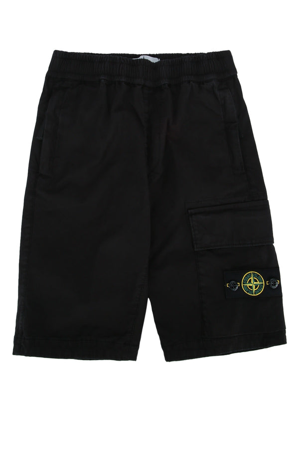 Stone Island Kids 95% cotton cargo shorts in black