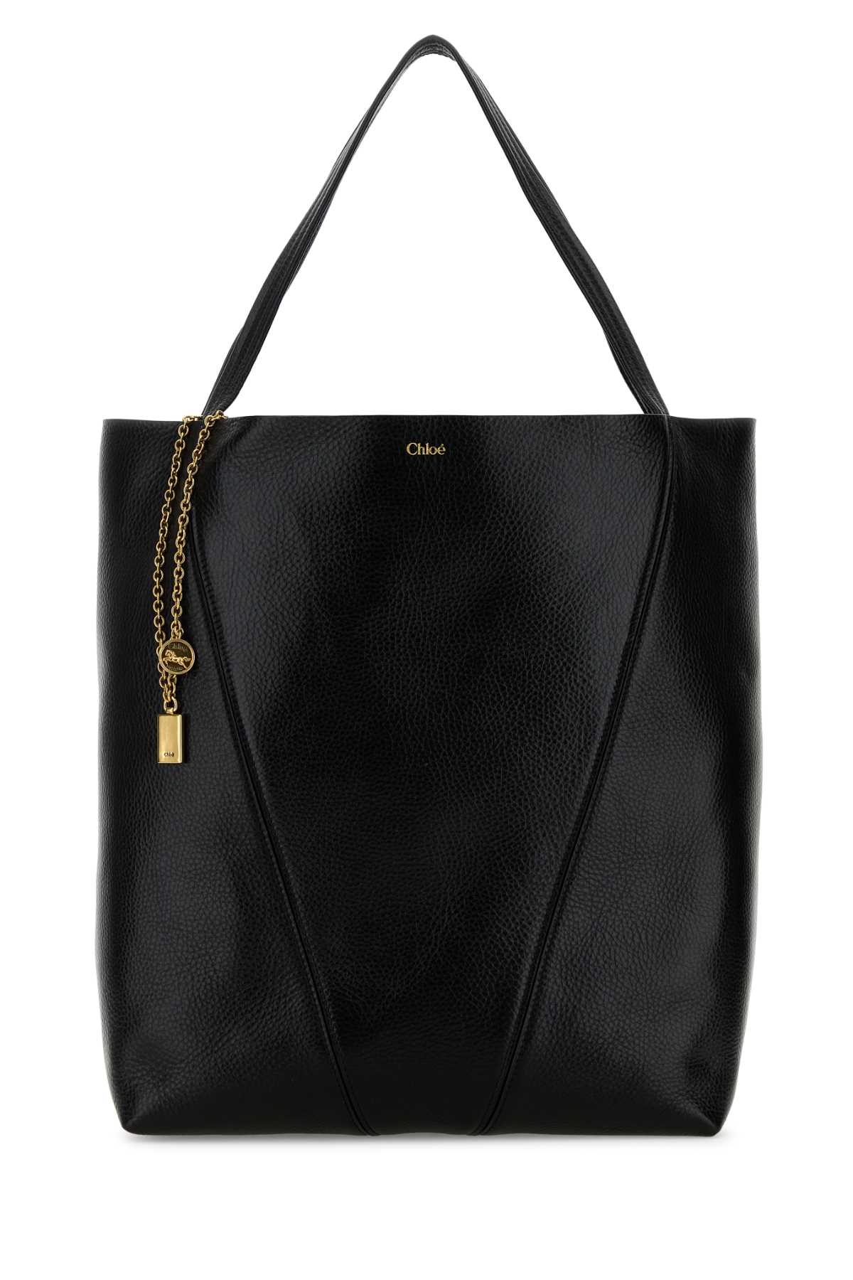 Black Leather Large Spin Shopping Bag Borse A Mano