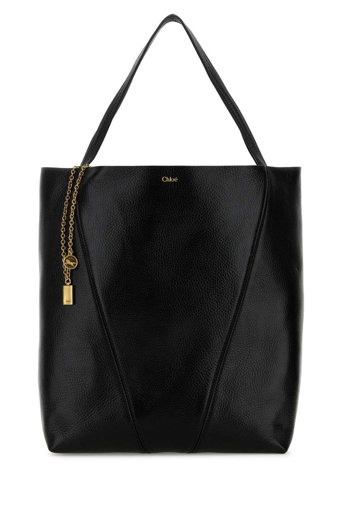 Black Leather Large Spin Shopping Bag Borse A Mano