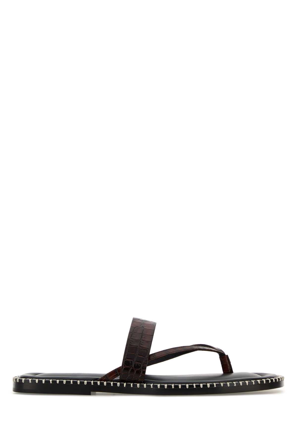 Brown Leather Thong Slippers Darkbrown