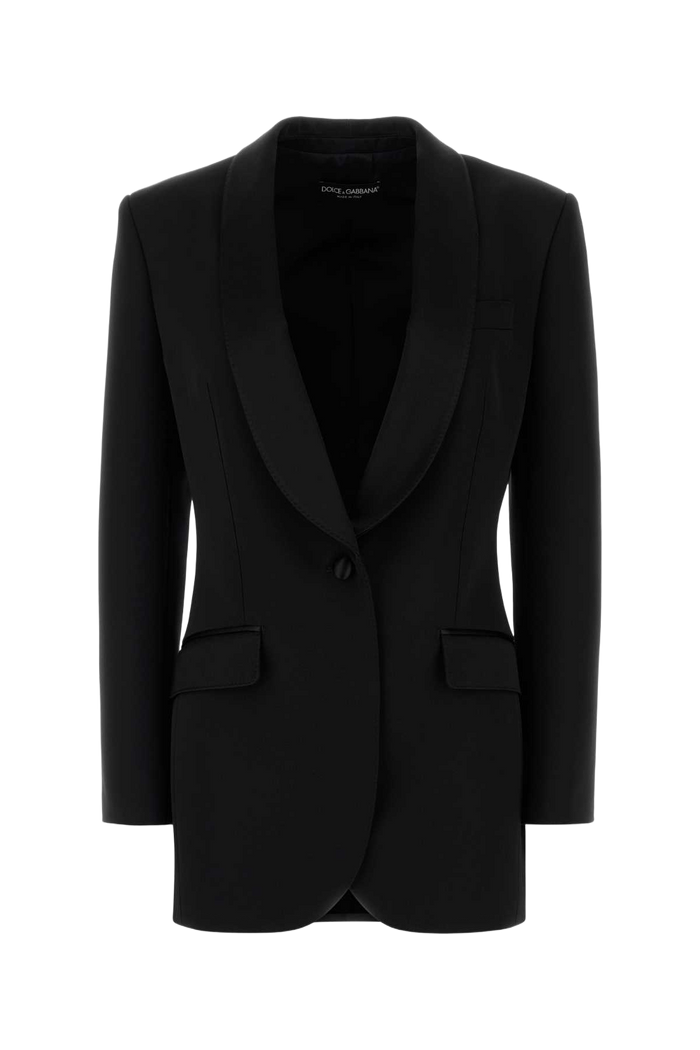 Black Stretch Wool Blend Blazer Nero Giacche E Gilet