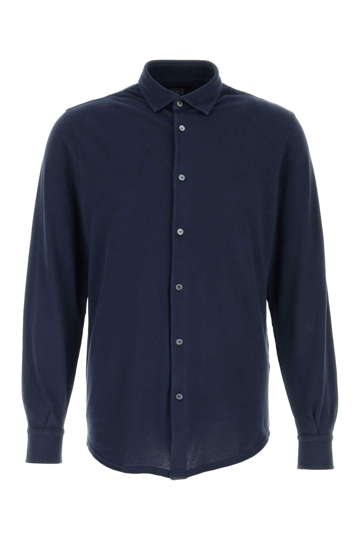 Navy Blue Piquet Shirt Bluaperto Exterior: Cotton Camicie