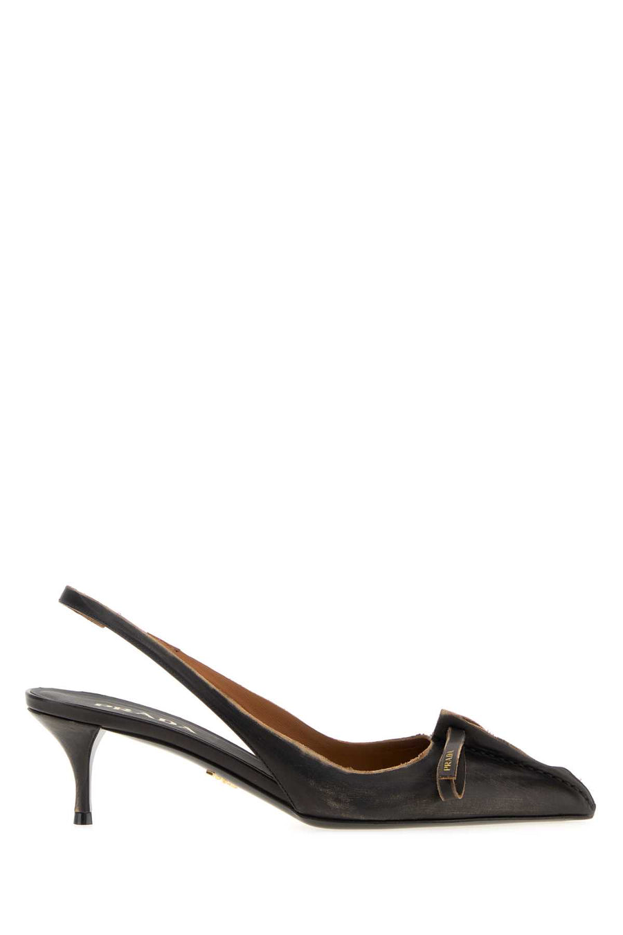 Prada Exterior: 100% Calf; Interior: 100% Leather; Sole: Leather and Rubber heel in black