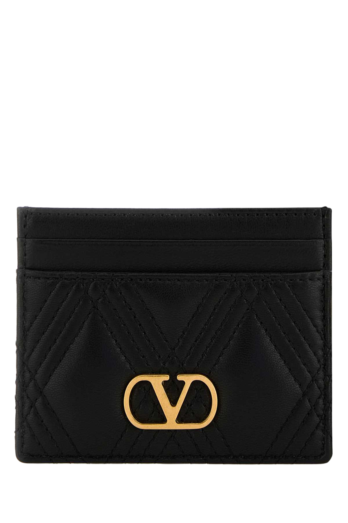 Black Nappa Leather Quiltie 67 Card Holder Nero Portafogli
