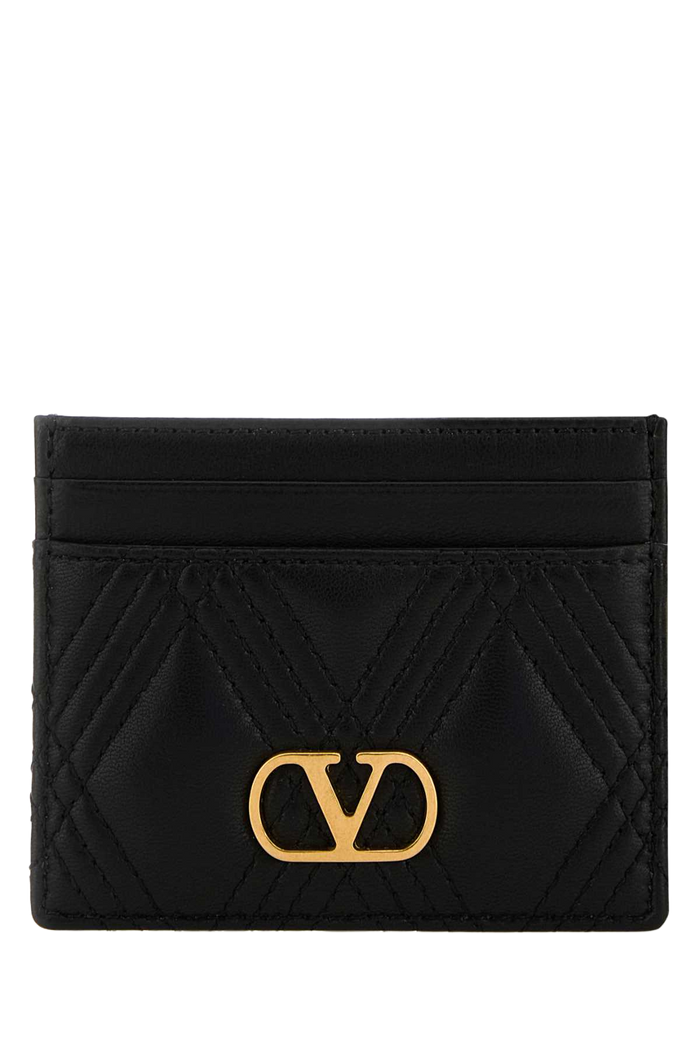Black Nappa Leather Quiltie 67 Card Holder Nero Portafogli