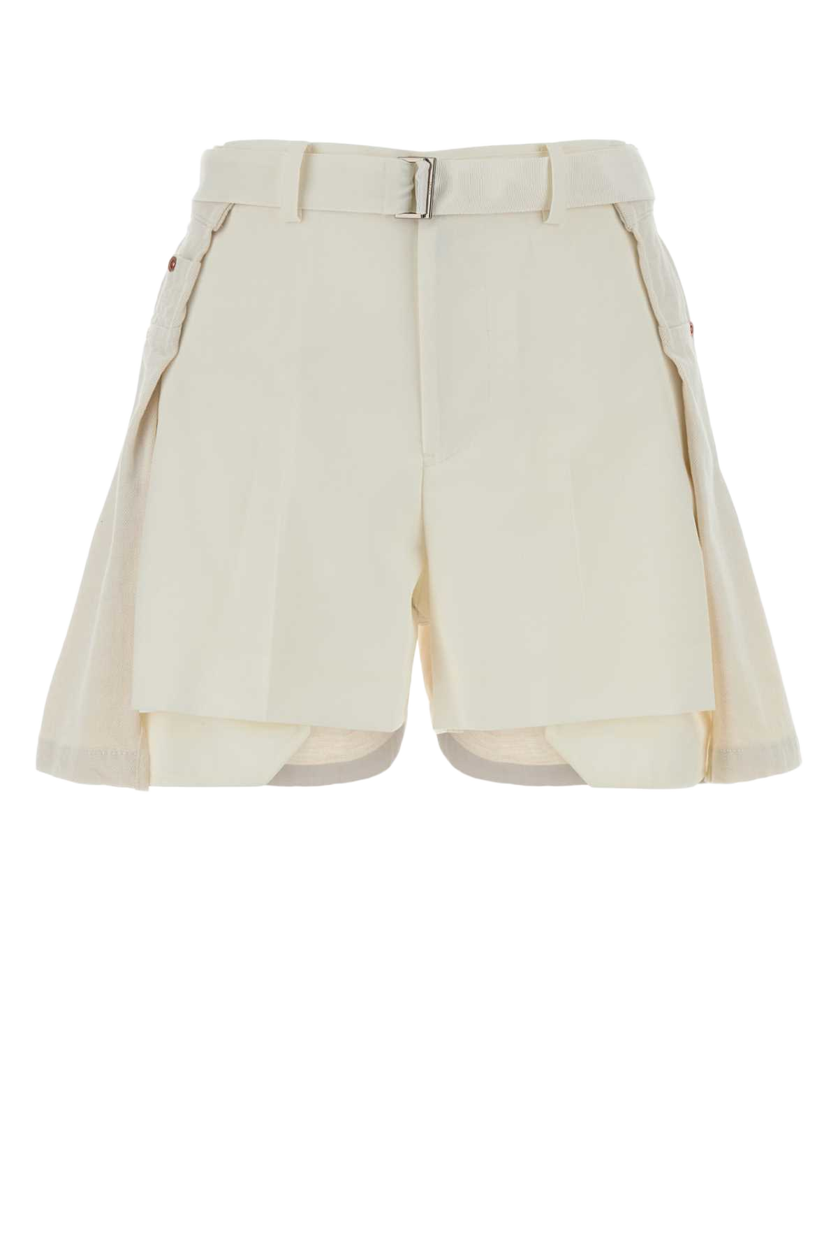 White Polyester And Denim Shorts Offwhite