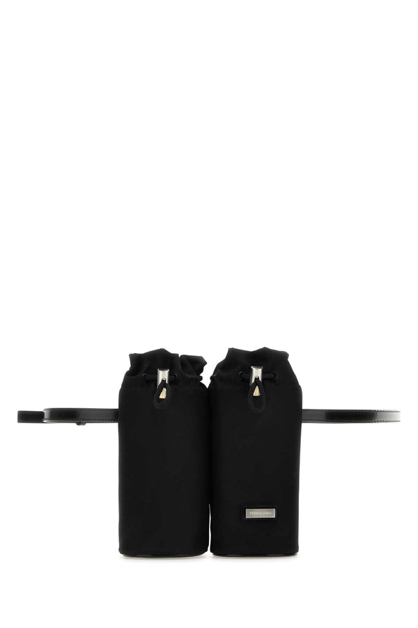 Ferragamo Nero Exterior: 100% ECONYL®; Calf Lining: 100% ECONYL®; Finishing: Silver metal belt bag in black