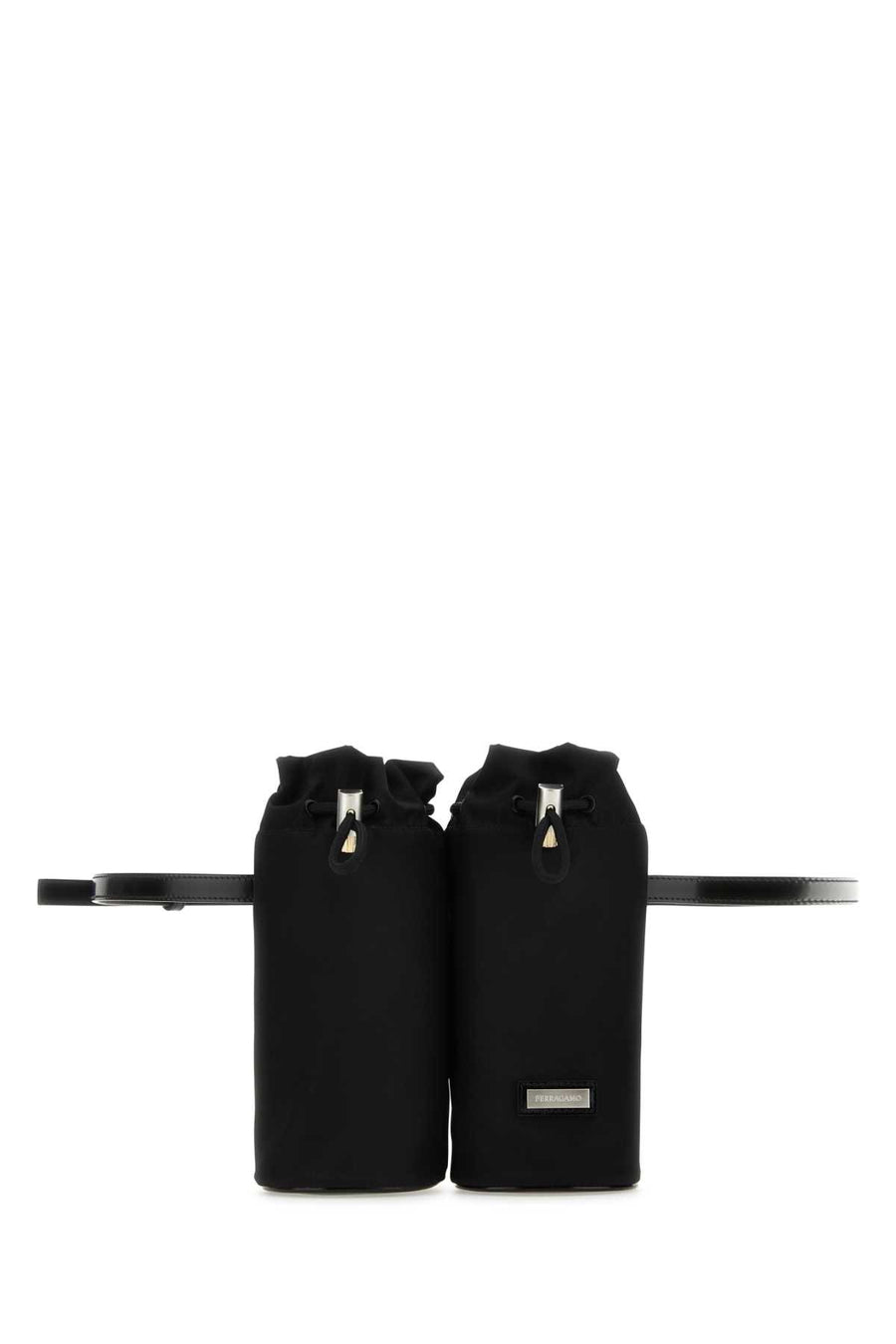 Ferragamo Nero Exterior: 100% ECONYL®; Calf Lining: 100% ECONYL®; Finishing: Silver metal belt bag in black