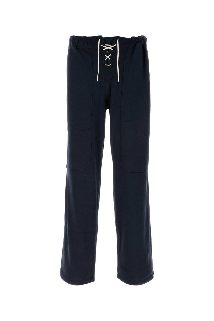 Navy Blue Cotton And Lyocell Joggers Exterior: Pantaloni