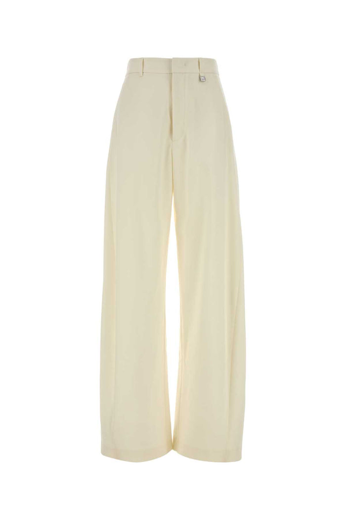 Ivory Wool Palazzo Pant White Exterior: Virgin Pantaloni