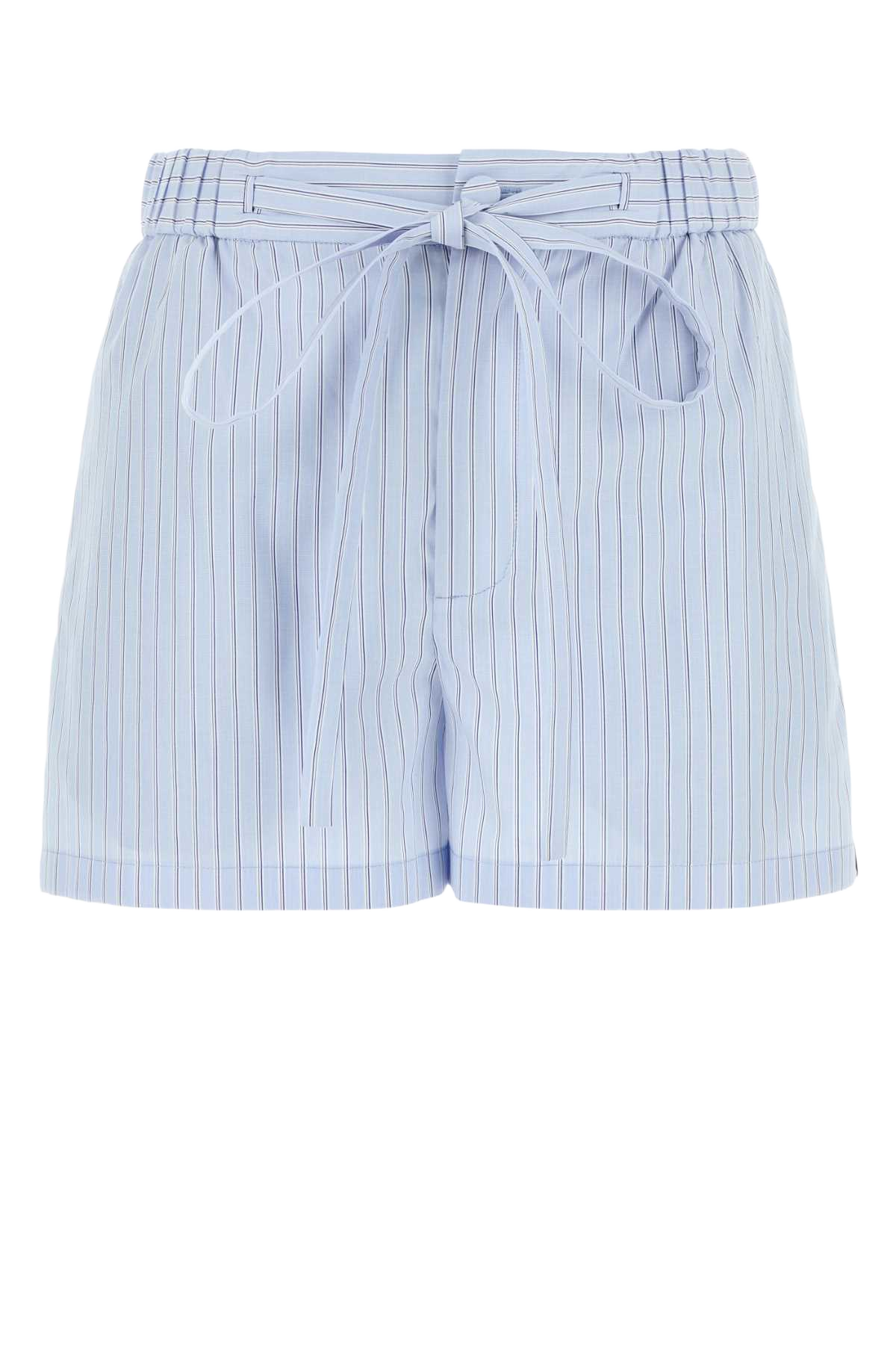 Embroidered Poplin Shorts Azurewhitemc Exterior: Cotton