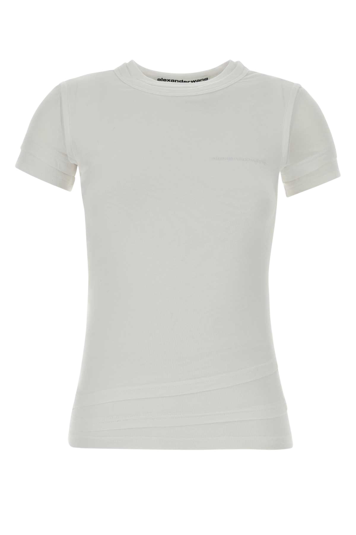 White Stretch Cotton T-Shirt Exterior: Elastane