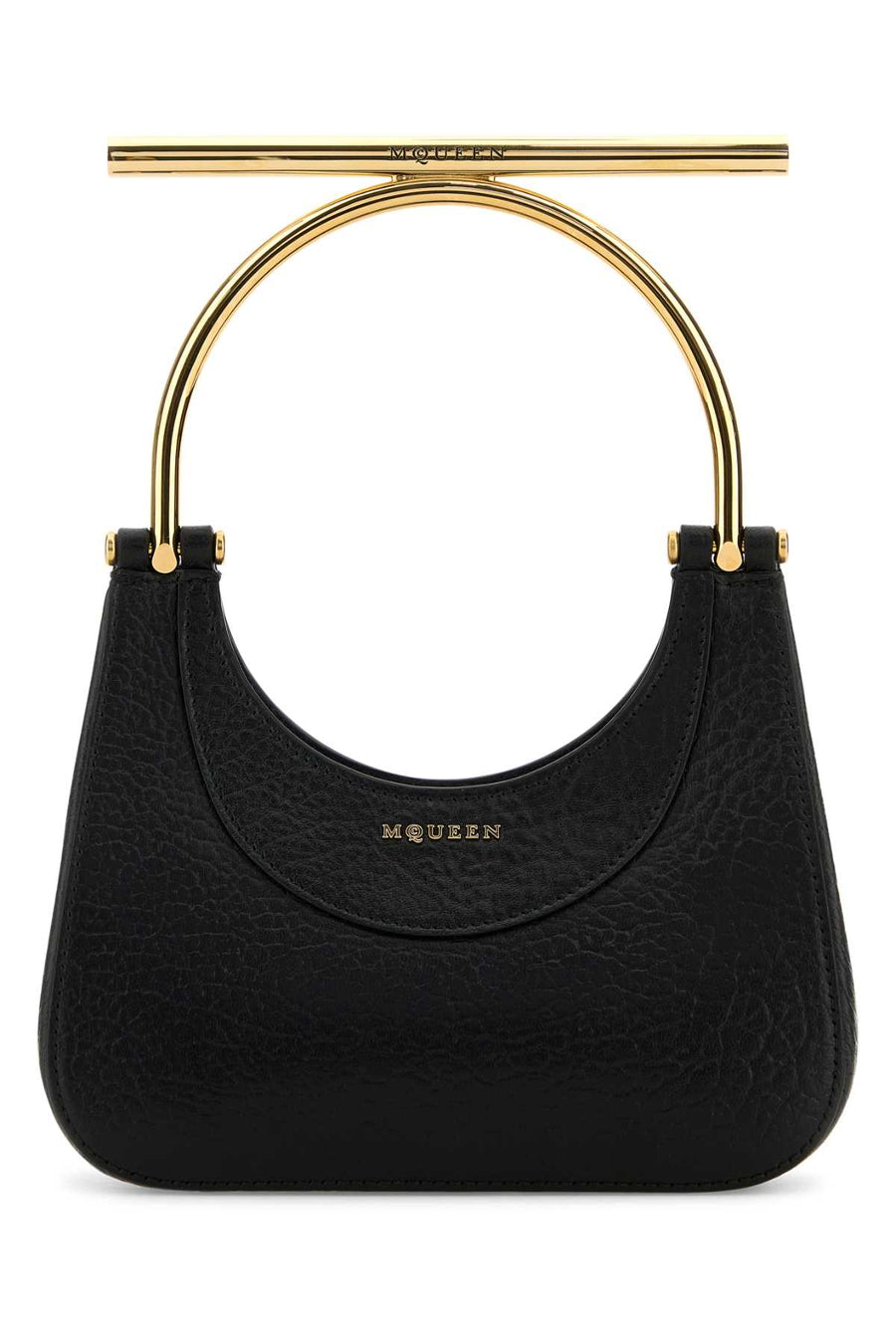 Alexander McQueen Exterior: 100% Lamb Lining: 100% Nappa leather Finishing: Golden metal shoulder bag in black