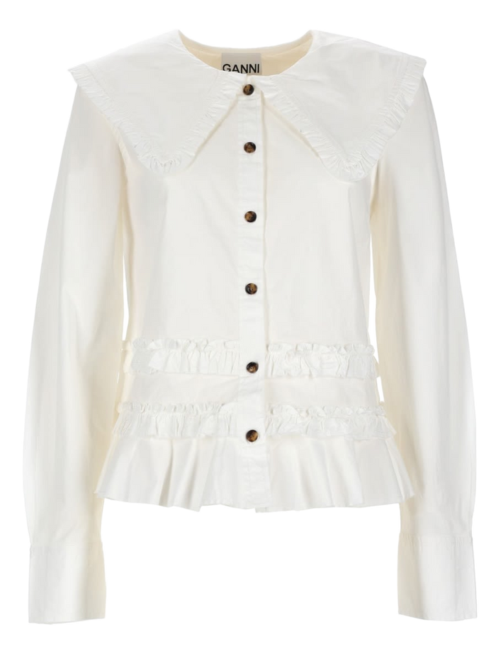 Ruffle Shirt White Organic Cotton Elastane