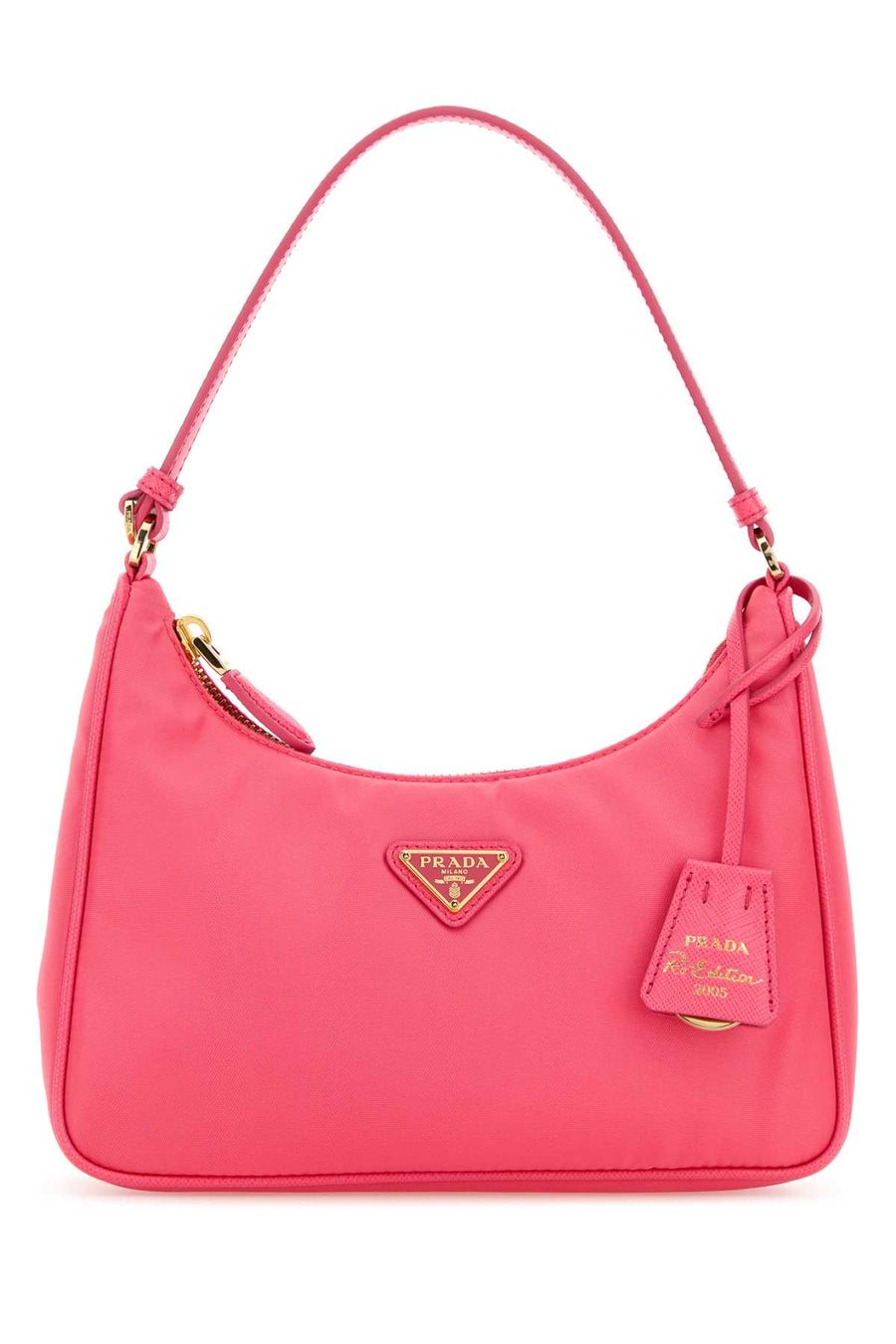 Prada Exterior: 100% Fabric; Lining: 100% Fabric; Finishing: Golden metal shoulder bag in pink