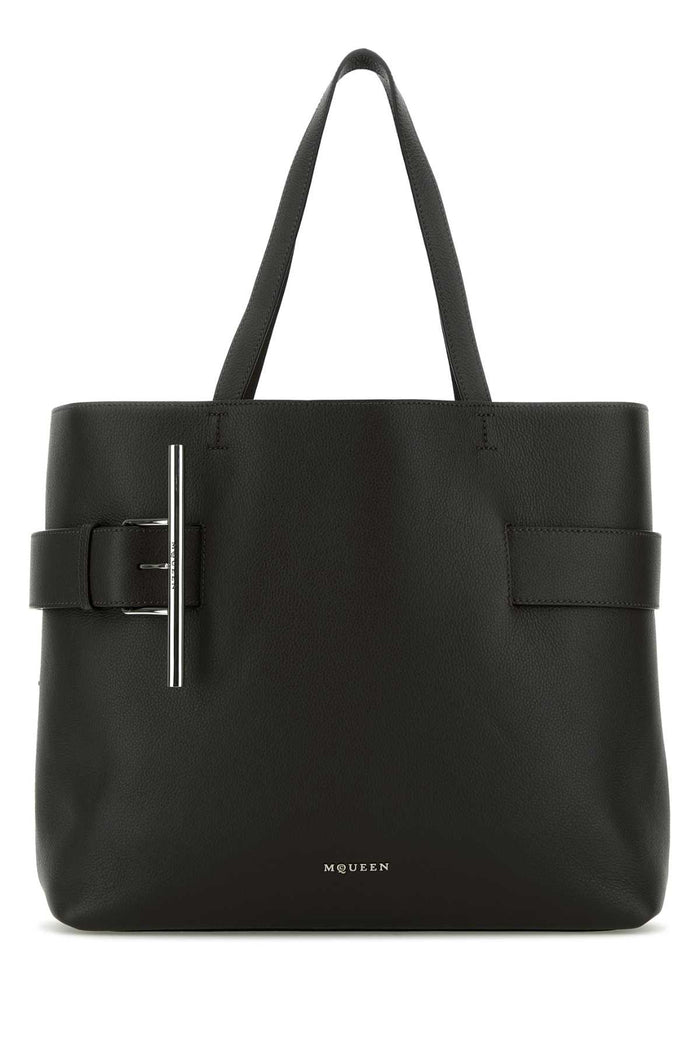Black Leather T-Bar Shopping Bag Blacksilver Borse A Mano
