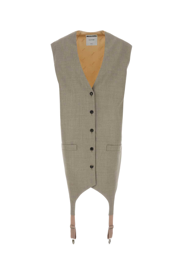 Two-Tone Wool And Satin Oversize Vest Fantasiabeige Giacche E Gilet