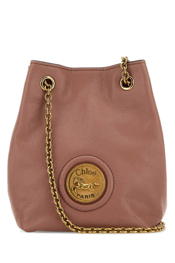 Antiqued Pink Leather Horse Medal Bucket Bag Nougat Borse A Tracolla