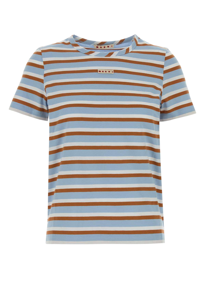 Embroidered Jersey T-Shirt Lightblue Exterior: Cotton