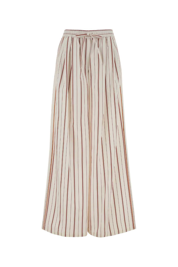 Embroidered Poplin Wide-Leg Pant Rigato Exterior: Cotton Silk Pantaloni
