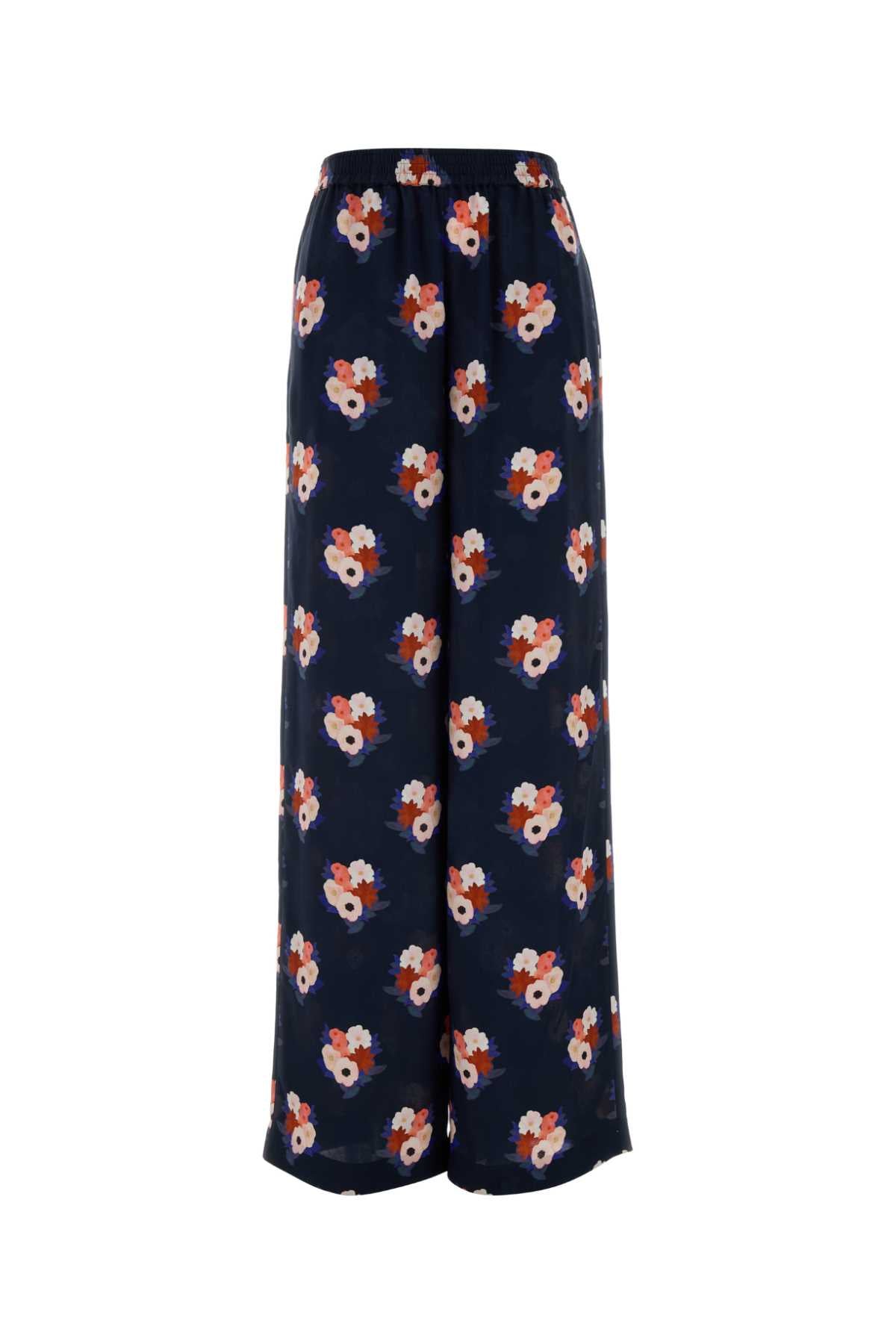 Printed Silk Wide-Leg Pant Inchiostro-26 Se+fod.:se Pantaloni