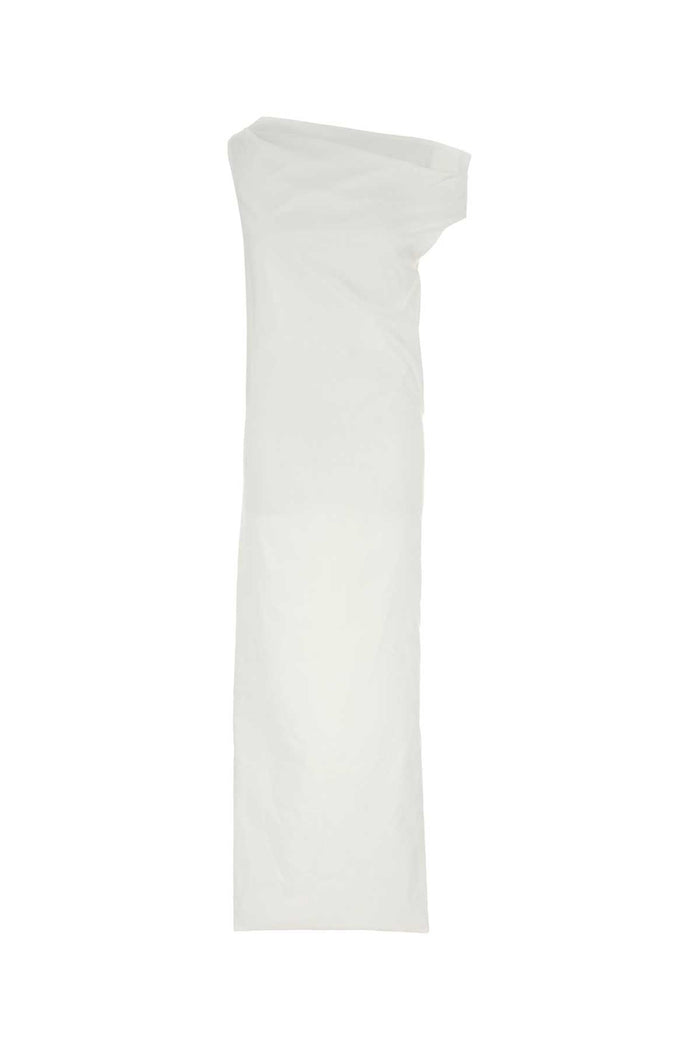 White Stretch Poplin Tiche One-Shoulder Dress Abiti