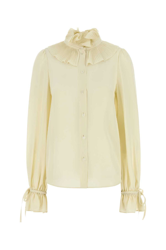Cream Crepe Shirt Panna Exterior: Silk Camicie