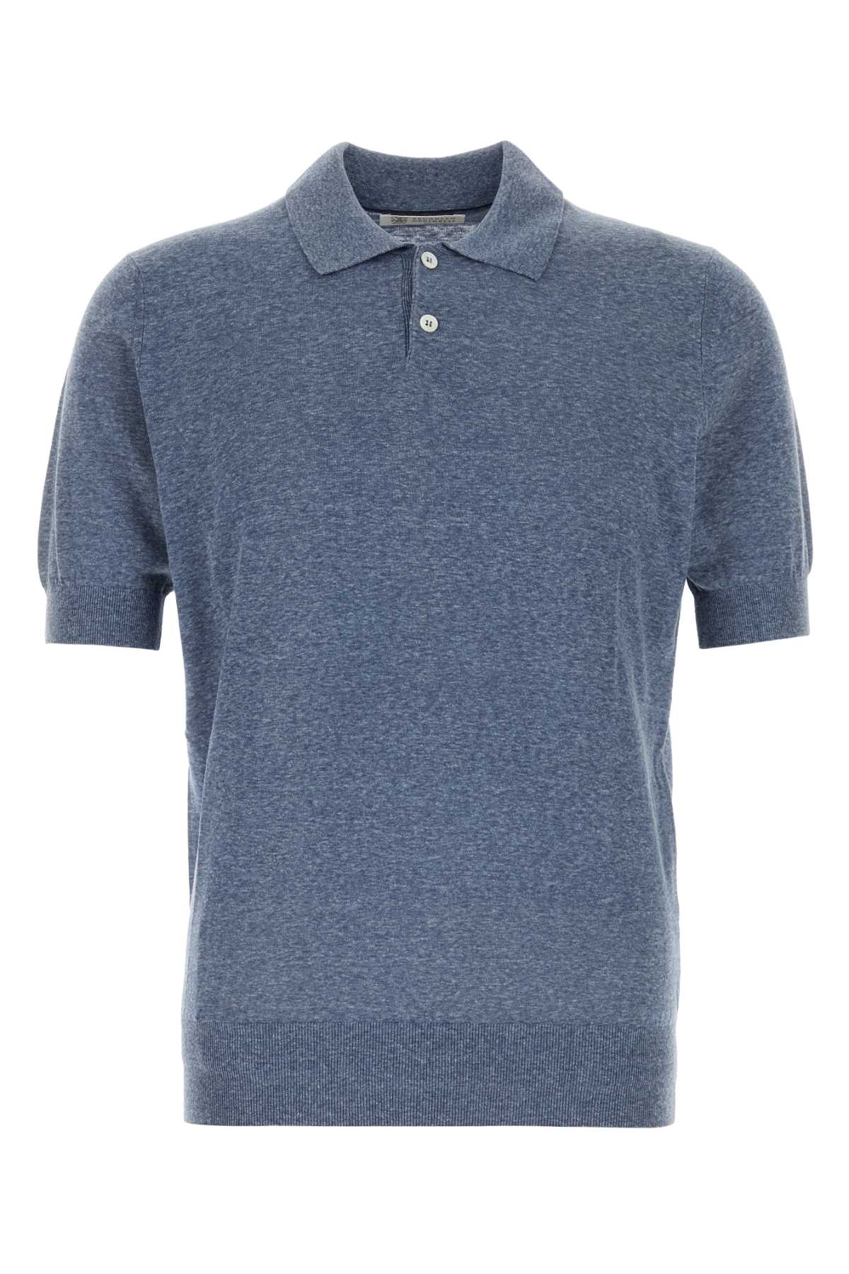 Air Force Blue Linen Blend Polo Shirt C7860 Exterior: Silk