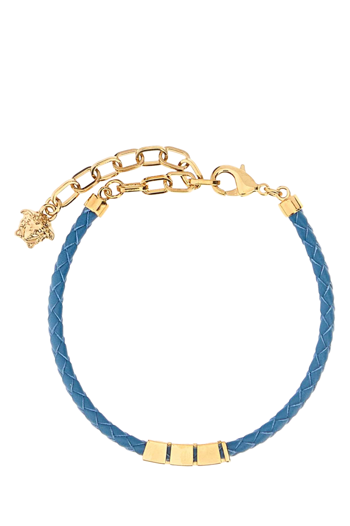 Light Blue Leather Bracelet Darktealversacegold Bracciali