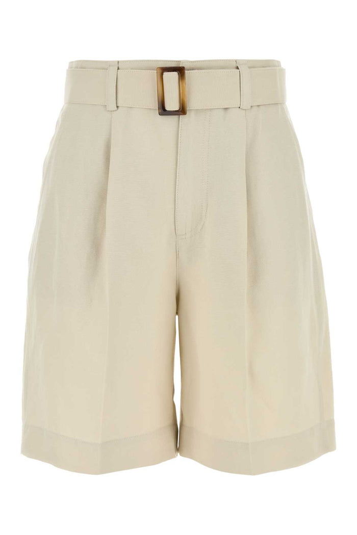 Sand Viscose Blend Shorts Beige Exterior: Linen Bermuda