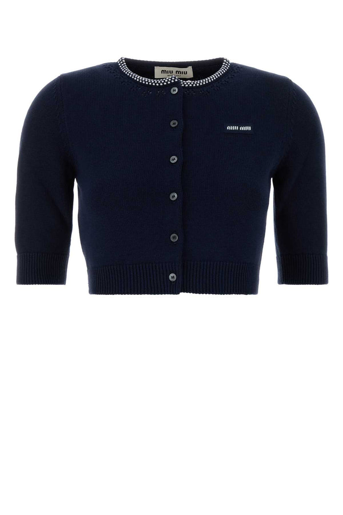 Navy Blue Cotton Cardigan Blubianco Exterior: Maglieria
