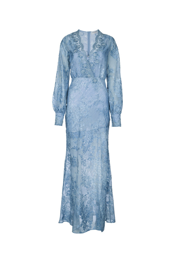 Ermanno Firenze Sottoveste Denim with lace overlay dress in blue