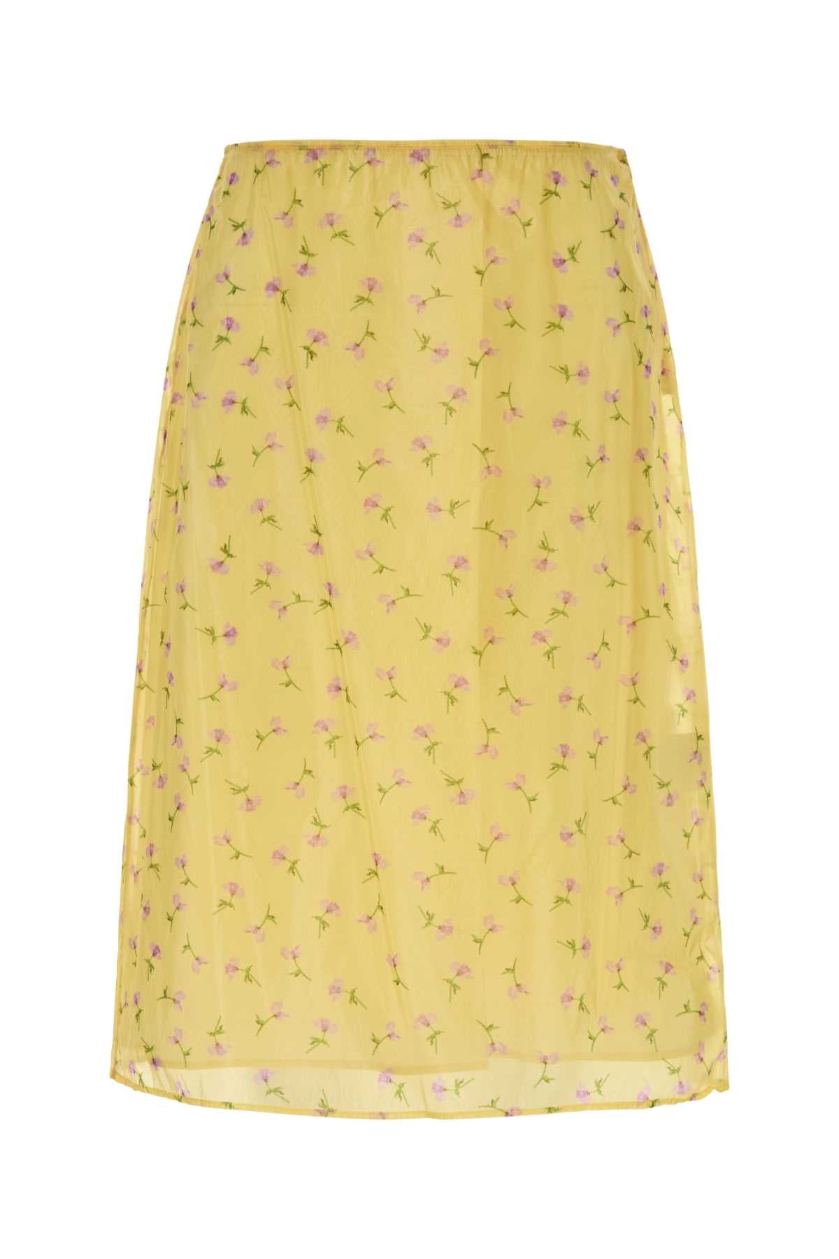 Printed Organza Skirt Pastel Yellow Gonne