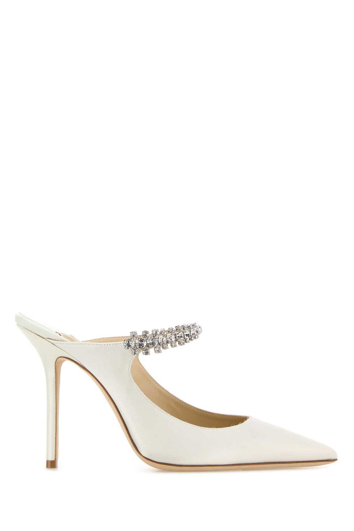 White Satin Bing 100 Mules Ivory Textile Leather Salpa Metal Scarpe Con Tacco