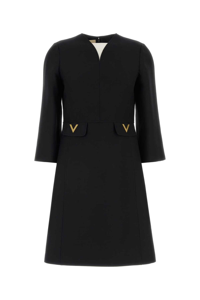 Black Crepe Couture Dress Nero Virgin Wool Silk Abiti