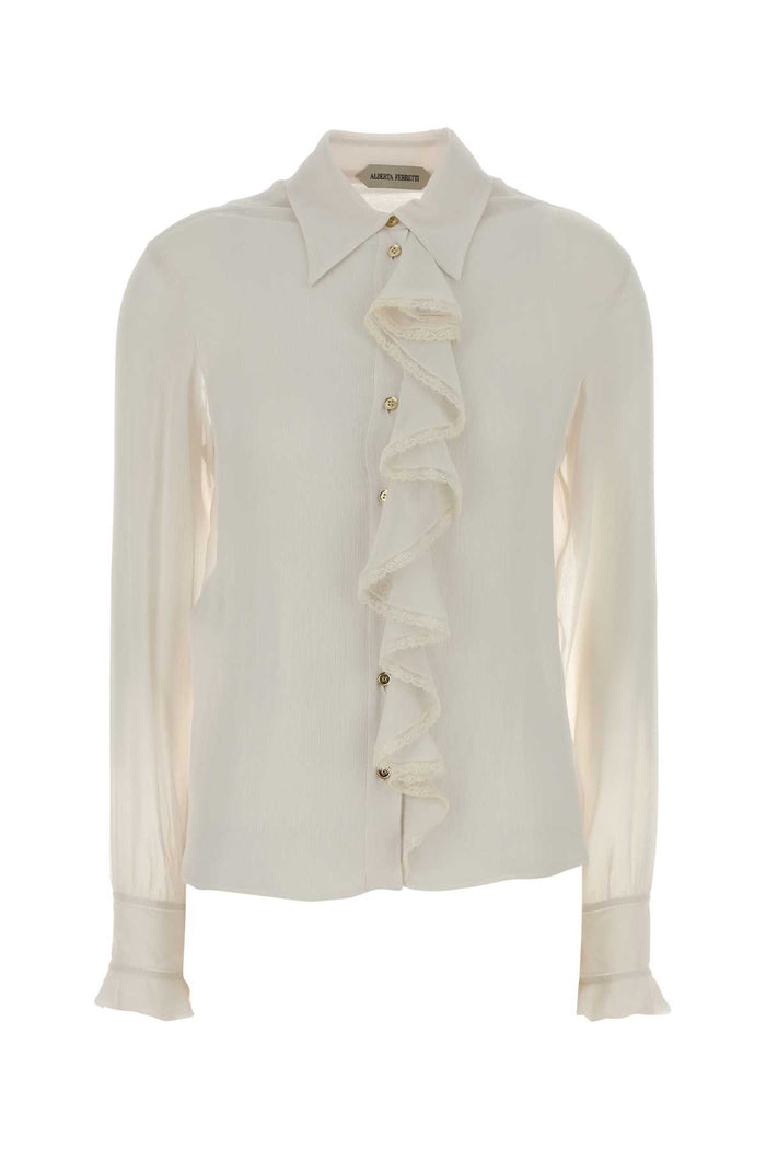 White Crepe Shirt Avorio Exterior: Acetate Silk Camicie